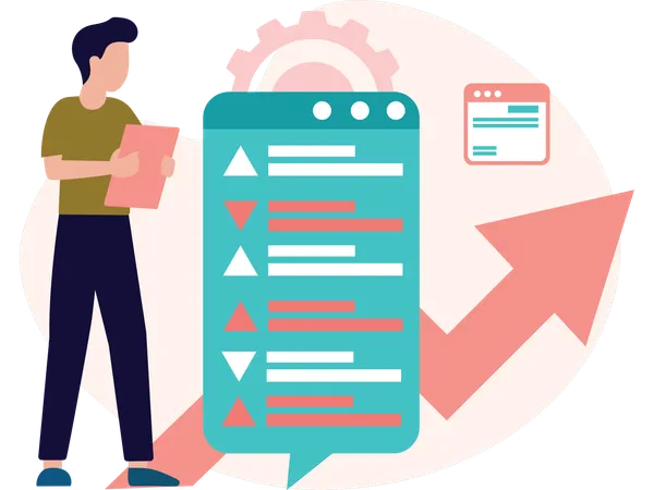 インデックスデータ分析を分析する男性  イラスト