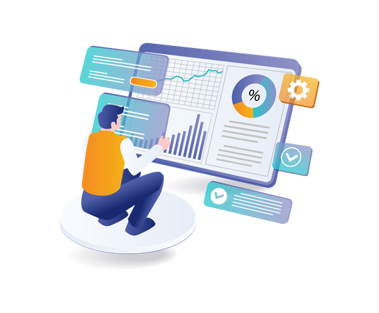 Man analyzing management business data  Illustration