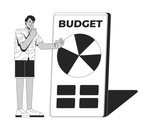 Man analyzing pie chart on budgeting app  Illustration