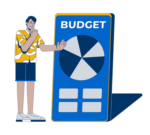 Man analyzing pie chart on budgeting app  Illustration