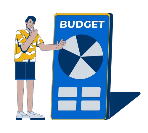 Man analyzing pie chart on budgeting app  Illustration