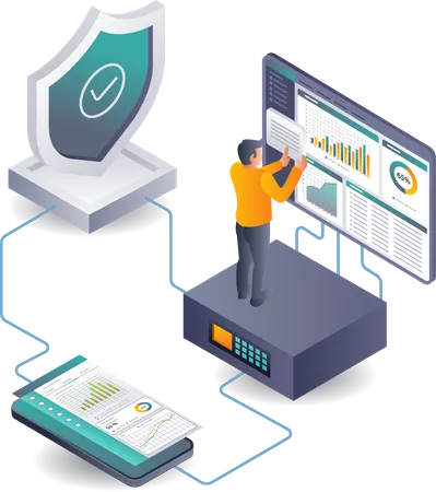 Man Analyzing Security Data of Servers  Illustration