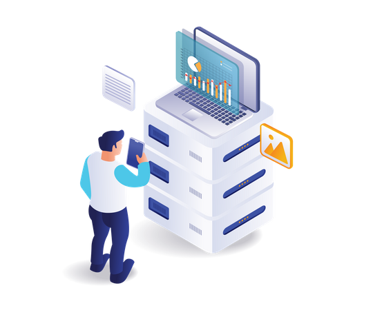 Man analyzing server data  Illustration