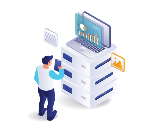 Man analyzing server data  Illustration