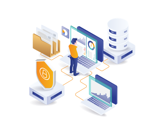 Man analyzing server data  Illustration