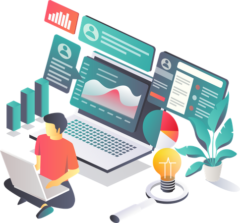 Man analyzing social media marketing data  Illustration