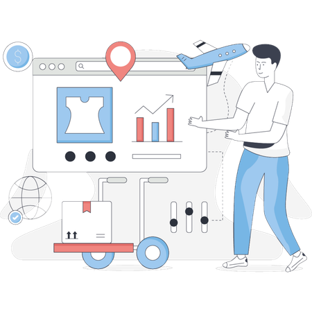 Man analyzing supply chain management  Illustration