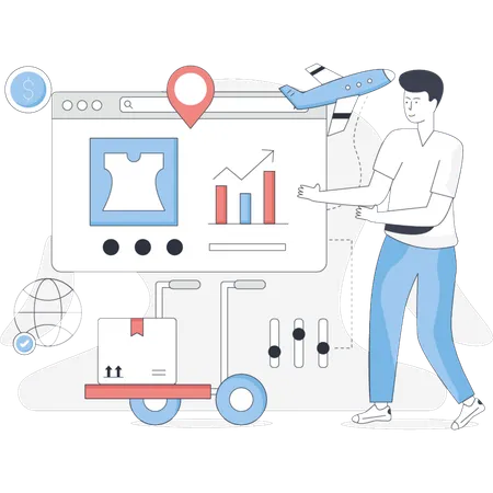 Man analyzing supply chain management  Illustration