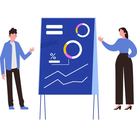 Man and a girl are standing next to a chart board  Illustration