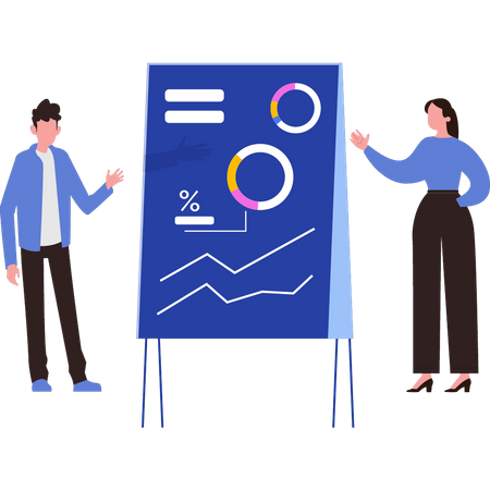 Man and a girl are standing next to a chart board  Illustration