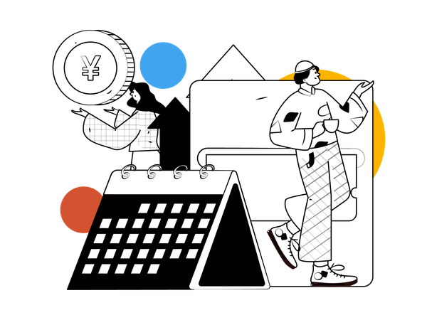 Man and boy making financial schedule  Illustration