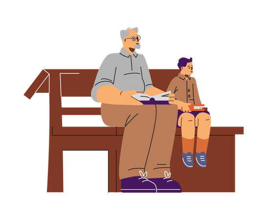 Man and boy on liturgy service Orthodox religion  Illustration