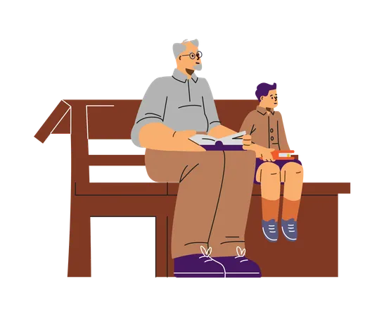 Man and boy on liturgy service Orthodox religion  Illustration