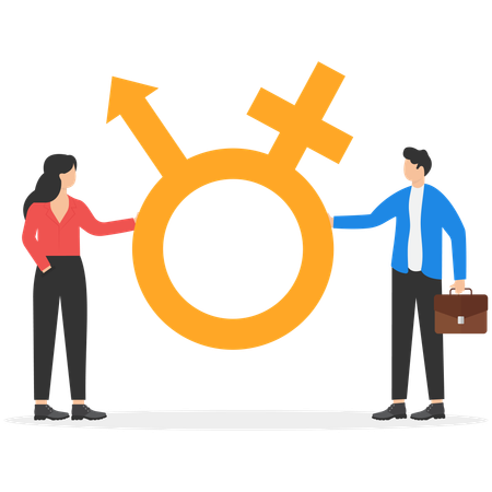 Man and businessman holding gender symbols  Illustration