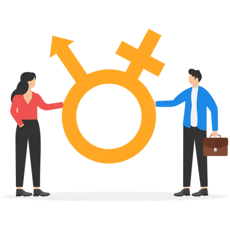 Man and businessman holding gender symbols  Illustration