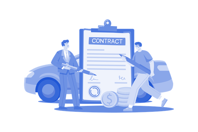 Man And Car Showroom Manager Signing Contract  Illustration