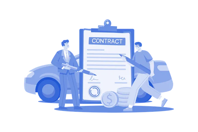 Man And Car Showroom Manager Signing Contract Illustration