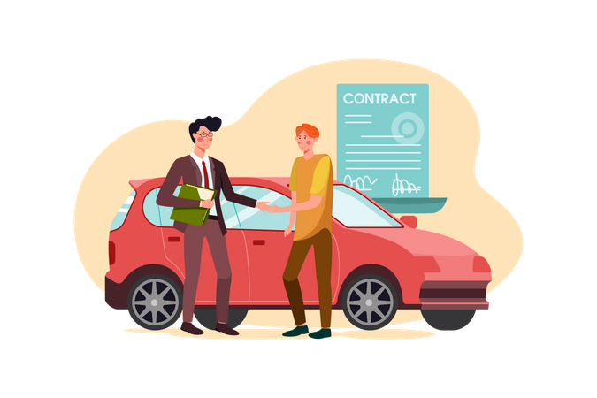 Man and car showroom manager signing contract  Illustration