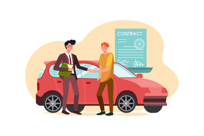 Man and car showroom manager signing contract  イラスト