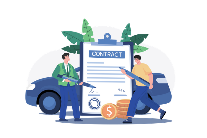 Man And Car Showroom Manager Signing Contract  Illustration
