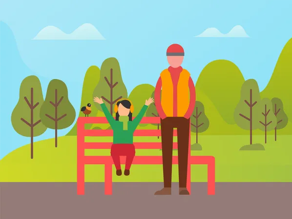 Man and daughter in park  Illustration