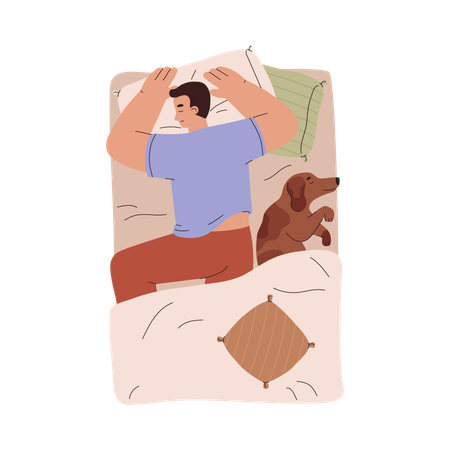 Man and dog sleep together  Illustration