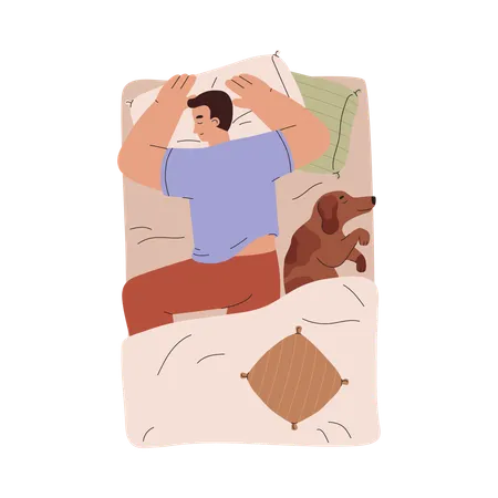 Man and dog sleep together  Illustration