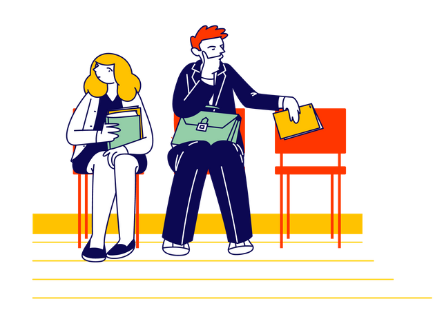 Man and female candidate holding CV in hand  Illustration