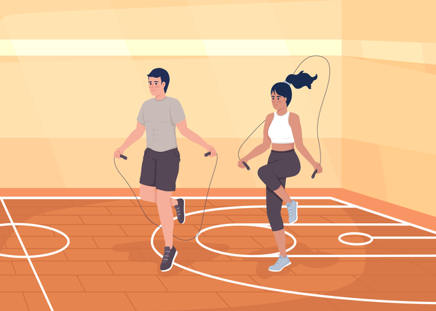 Man and female Doing jumping rope Illustration