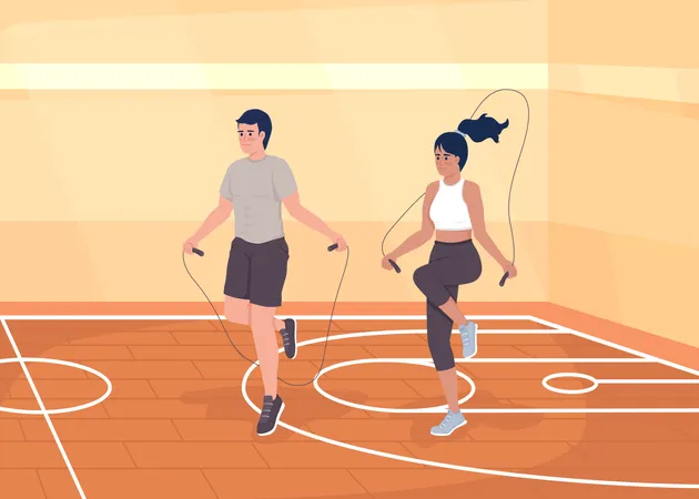 Man and female Doing jumping rope  Illustration