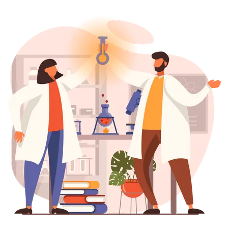 Man And Female Scientist Doctor Doing Experiment in Lab Illustration