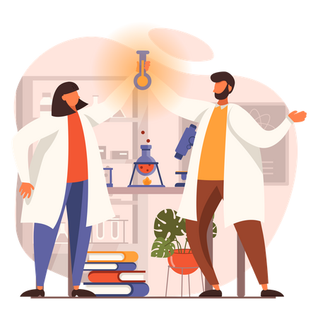 Man And Female Scientist Doctor Doing Experiment in Lab  Illustration