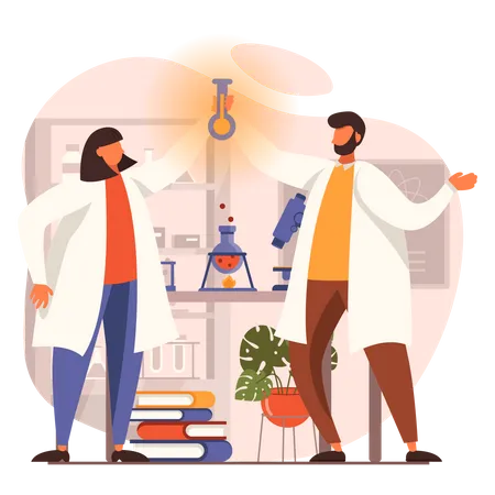 Man And Female Scientist Doctor Doing Experiment in Lab  Illustration