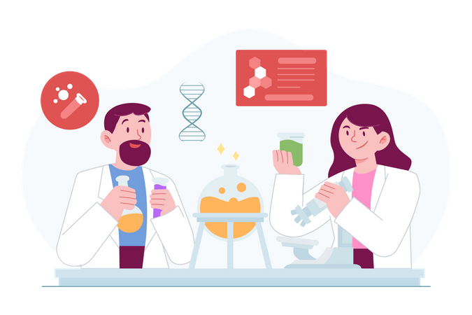 Man And Female Scientist Doing Experiment in Lab  Illustration