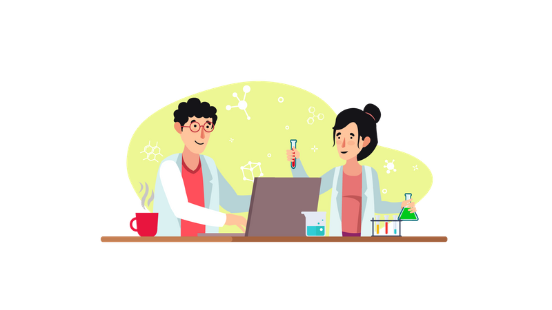Man And Female Scientist Doing Experiment in Lab Illustration