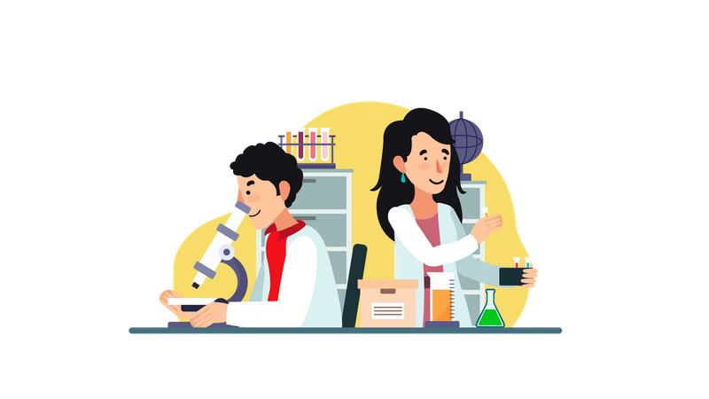 Man And Female Scientist Doing Experiment in Lab  Illustration