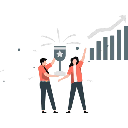 Man and girl celebrating business success  Illustration