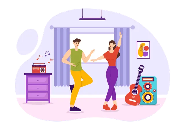 Man and girl dancing together at dance studio  Illustration