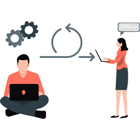 Man and girl discussing about business management  Illustration