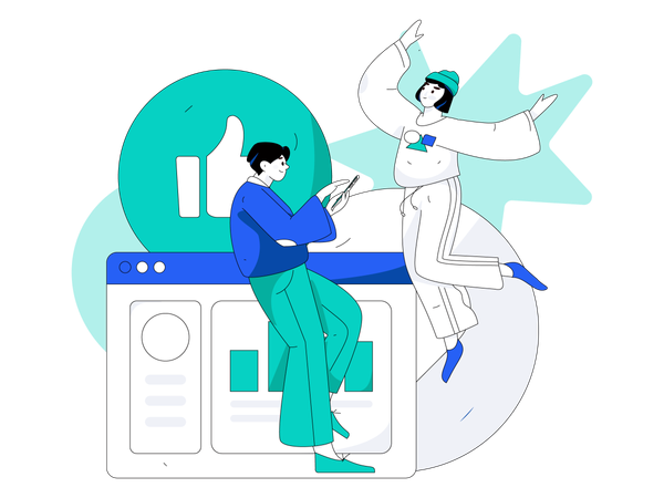 Man and girl doing analysis work  Illustration