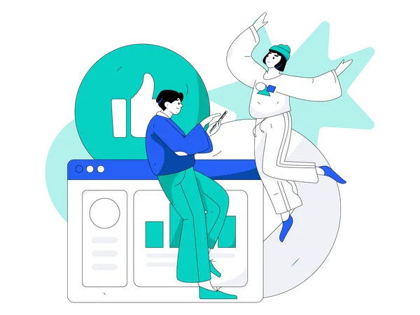 Man and girl doing analysis work  Illustration