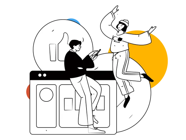 Man and girl doing analysis work  Illustration