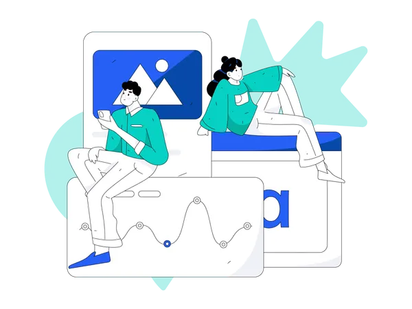 Man and girl doing business analysis  Illustration