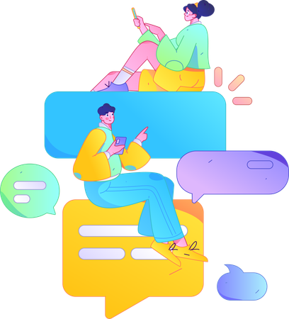 Man and girl doing mobile chatting  Illustration