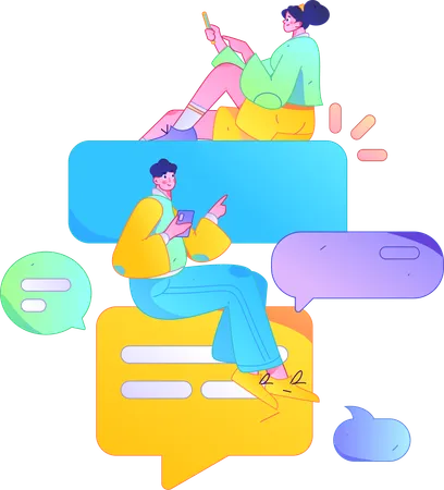 Man and girl doing mobile chatting  Illustration