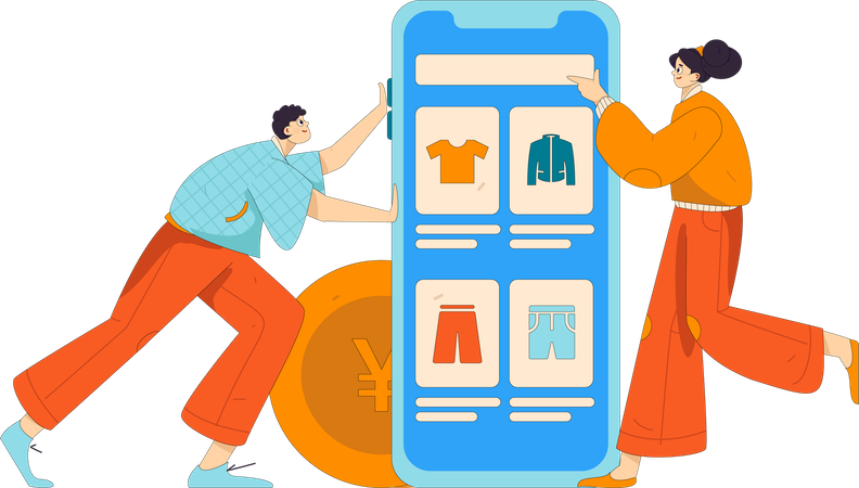 Man and girl doing mobile shopping  Illustration