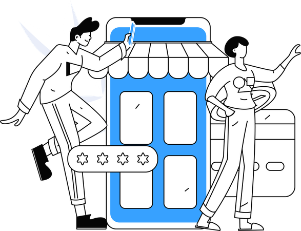 Man and girl doing mobile shopping while doing shopping payment  Illustration