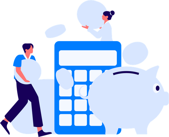 Man and girl doing piggy savings with budget  Illustration