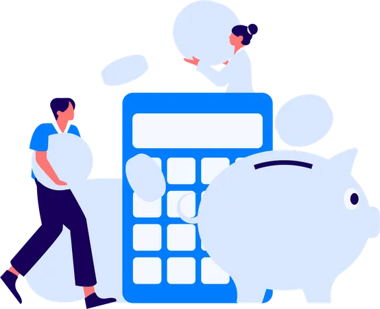 Man and girl doing piggy savings with budget  Illustration