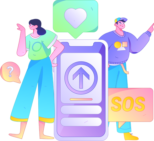 Man and girl doing sos chatting  Illustration